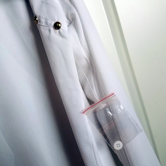 Bea Women's White Button Down Gold Studded Shirt Top Blouse - Picture 11 of 12